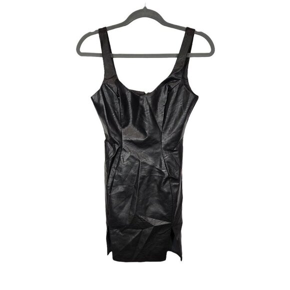 ASOS DESIGN PU structured scoop mini dress with split detail in black US Size 2‎ - Picture 1 of 10
